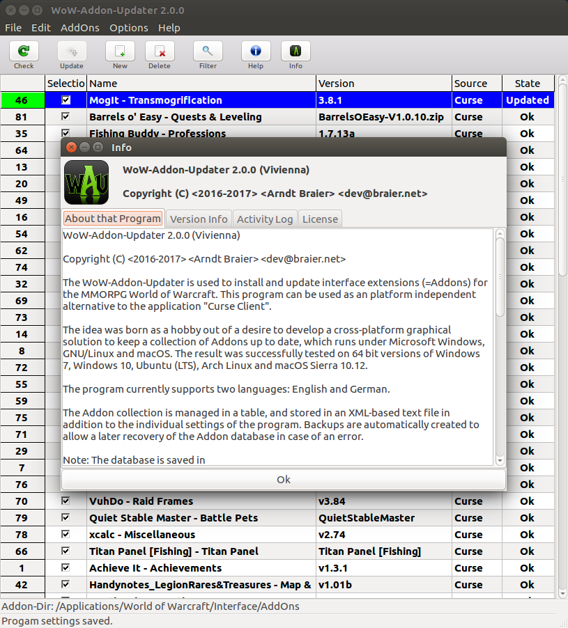 WoW-Addon-Updater 2.0 - Ubuntu 01